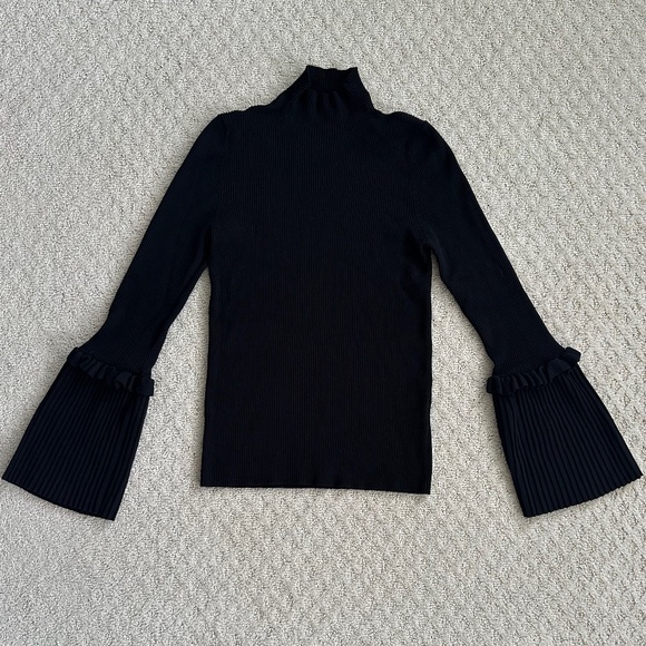 Philosophy Ribbed Knit Bell Sleeve Mock Neck Sweater/Top Black Med Stretchy Fall - Picture 1 of 11